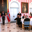 Kronprins Haakon talte under den påfølgende arbeidslunsjen i Ridaeu Hall. Han pekte på de mange likhetstrekkene mellom Canada og Norge, mellom nordmenn og canadiere. Foto: Lise Åserud / NTB scanpix